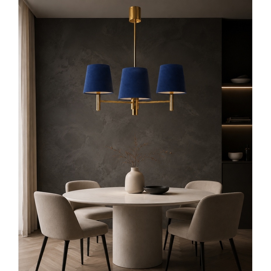 Brilagi - Kroonluchter met stang MONTE 3xE27/60W/230V blauw/goud