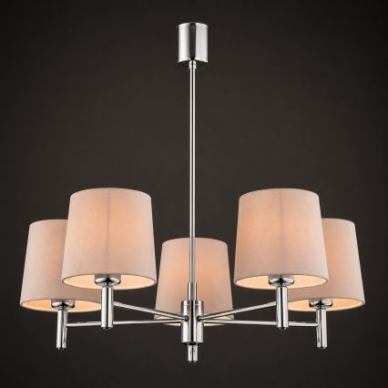 Brilagi - Kroonluchter met stang MONTE 5xE27/60W/230V beige/glanzend chroom