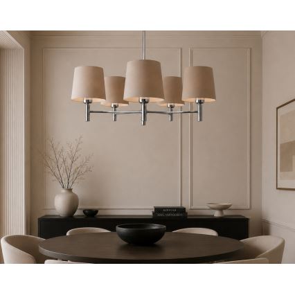 Brilagi - Kroonluchter met stang MONTE 5xE27/60W/230V beige/glanzend chroom