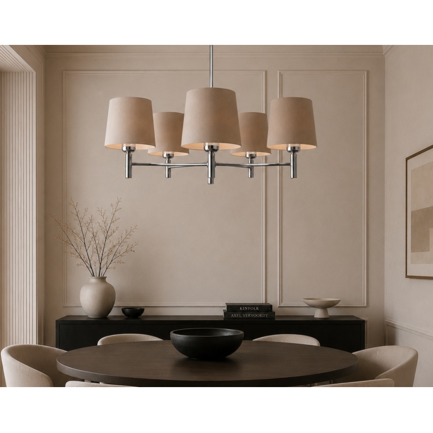 Brilagi - Kroonluchter met stang MONTE 5xE27/60W/230V beige/glanzend chroom