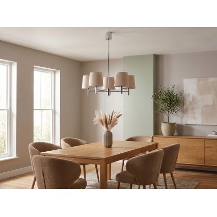Brilagi - Kroonluchter met stang MONTE 5xE27/60W/230V beige/glanzend chroom