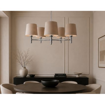 Brilagi - Kroonluchter met stang MONTE 5xE27/60W/230V beige/glanzend chroom