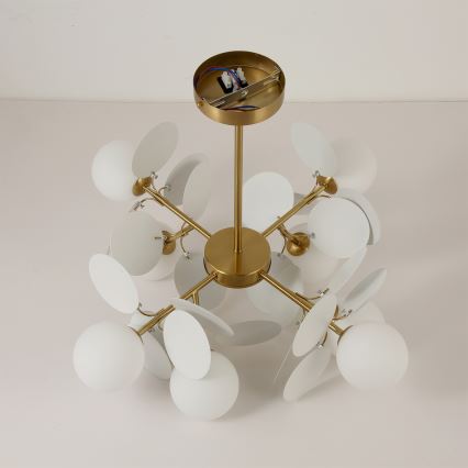 Brilagi - Kroonluchter op staaf BALMO 8xG9/9W/230V Ø 60 cm goud/wit