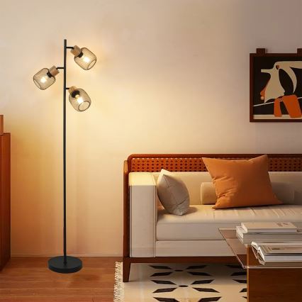 Brilagi - Lampadaire BASKLITE 3xE27/15W/230V bois d'hévéa/noir