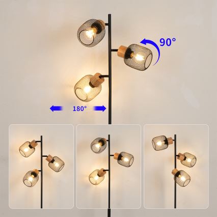 Brilagi - Lampadaire BASKLITE 3xE27/15W/230V bois d'hévéa/noir