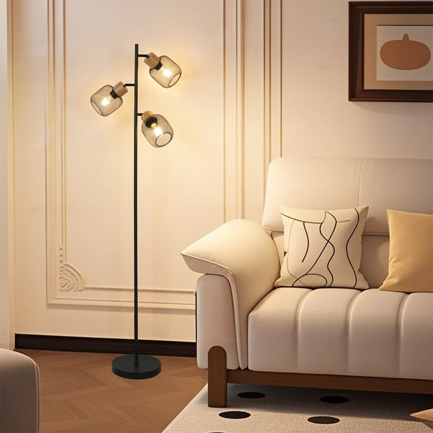 Brilagi - Lampadaire BASKLITE 3xE27/15W/230V bois d'hévéa/noir