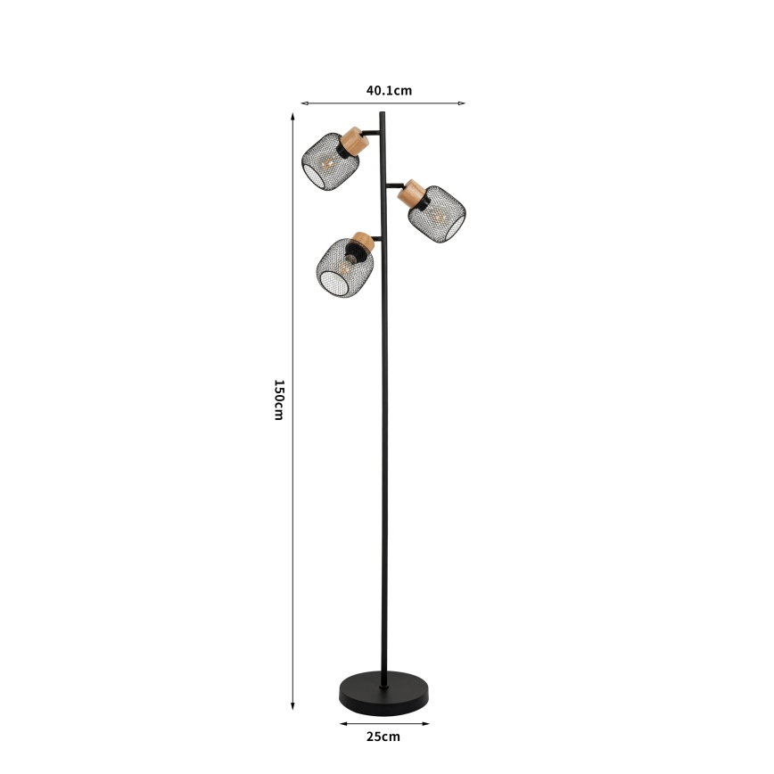 Brilagi - Lampadaire BASKLITE 3xE27/15W/230V bois d'hévéa/noir