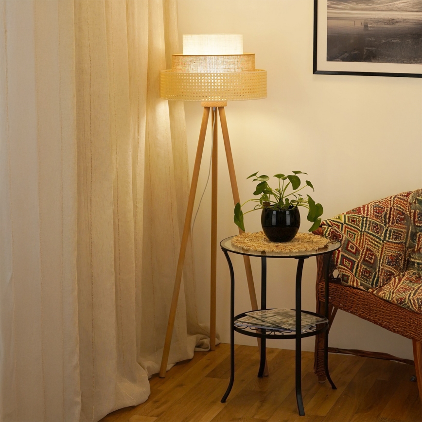 Brilagi - Lampadaire CEDAR LUNETA 1xE27/15W/230V rotin/marron/crème