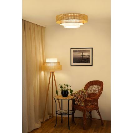 Brilagi - Lampadaire CEDAR LUNETA 1xE27/15W/230V rotin/marron/crème
