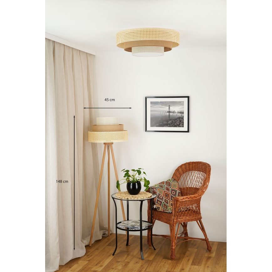 Brilagi - Lampadaire CEDAR LUNETA 1xE27/15W/230V rotin/marron/crème