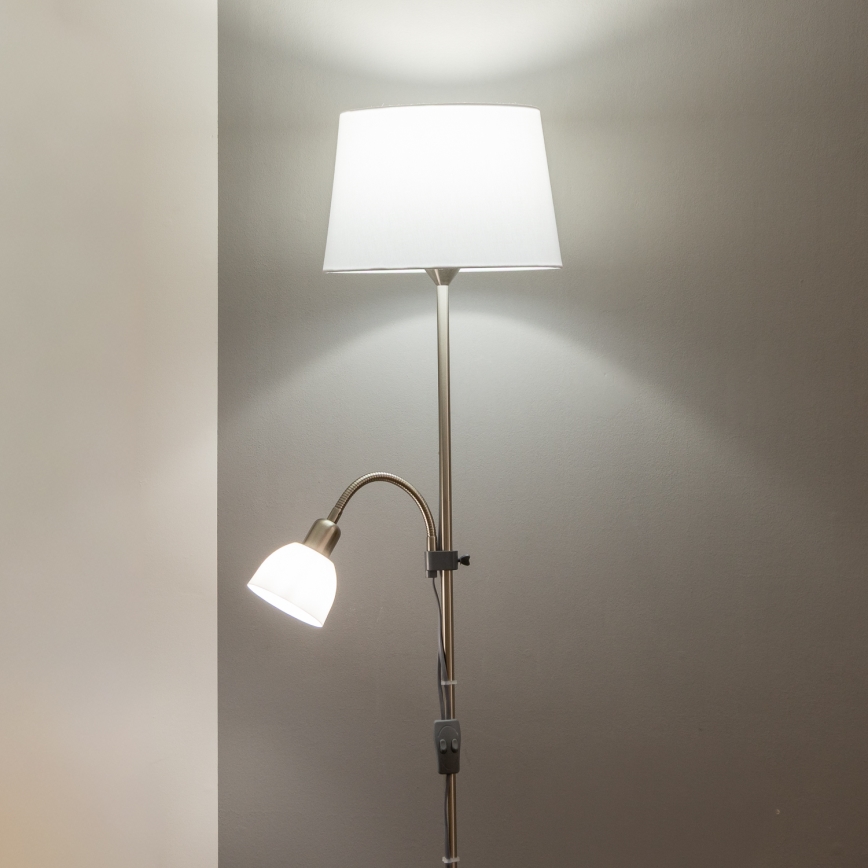 Brilagi - Lampadaire CERIA 1xE27/100W/230V + 1xE14/25W chrome mat/blanc