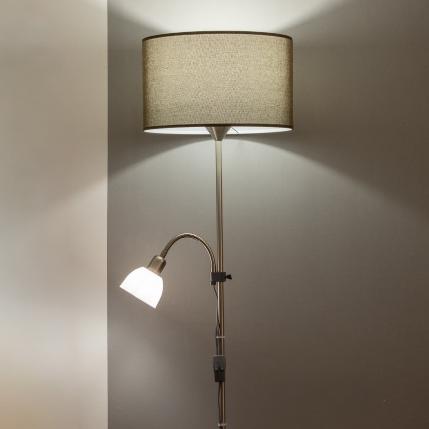 Brilagi - Lampadaire CERIA 1xE27/100W/230V + 1xE14/25W chrome mat/marron