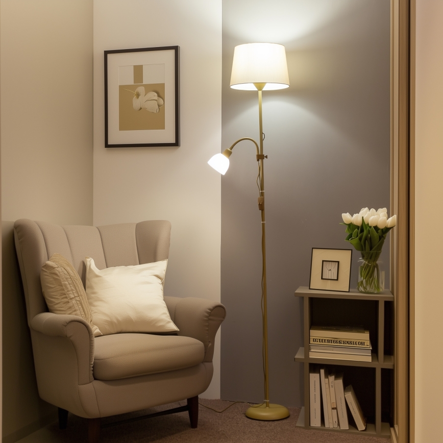 Brilagi - Lampadaire CERIA 1xE27/100W/230V + 1xE14/25W doré/beige