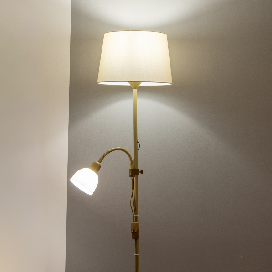 Brilagi - Lampadaire CERIA 1xE27/100W/230V + 1xE14/25W doré/beige