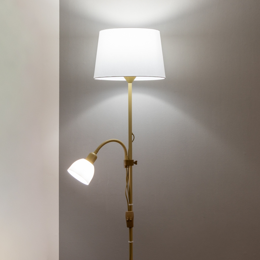Brilagi - Lampadaire CERIA 1xE27/100W/230V + 1xE14/25W doré/blanc