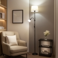Brilagi - Lampadaire CERIA 1xE27/100W/230V + 1xE14/25W noir/beige