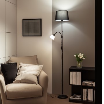 Brilagi - Lampadaire CERIA 1xE27/100W/230V + 1xE14/25W noir