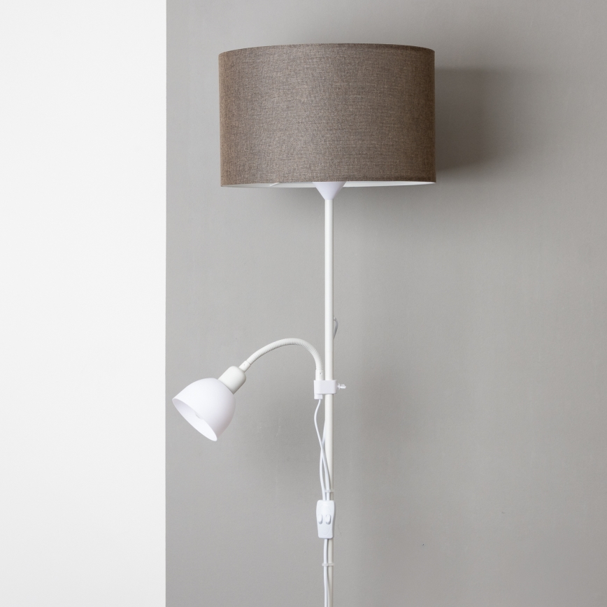 Brilagi - Lampadaire CERIA 2-en-1 1xE27/100W/230V + 1xE14/25W blanc/marron