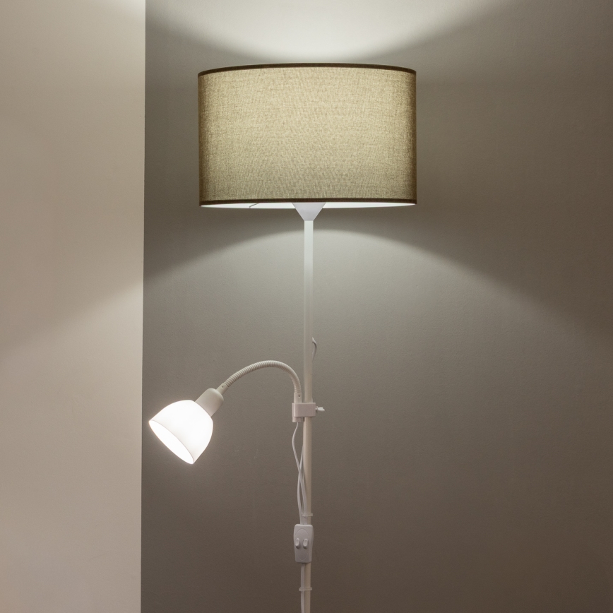 Brilagi - Lampadaire CERIA 2-en-1 1xE27/100W/230V + 1xE14/25W blanc/marron