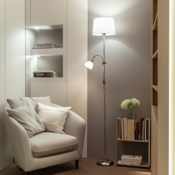 Brilagi - Lampadaire CERIA 2 en 1 1xE27/100W/230V + 1xE14/25W chrome mat/blanc