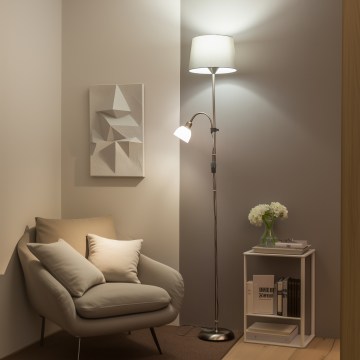 Brilagi - Lampadaire CERIA 2 en 1 1xE27/100W/230V + 1xE14/25W chrome mat/gris