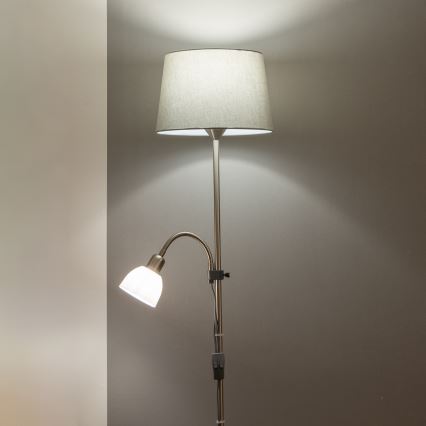 Brilagi - Lampadaire CERIA 2 en 1 1xE27/100W/230V + 1xE14/25W chrome mat/gris