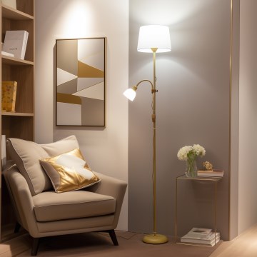 Brilagi - Lampadaire CERIA 2-en-1 1xE27/100W/230V + 1xE14/25W doré/blanc