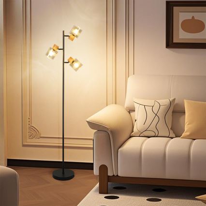 Brilagi - Lampadaire HYGGE 3xE14/15W/230V bois/fumé