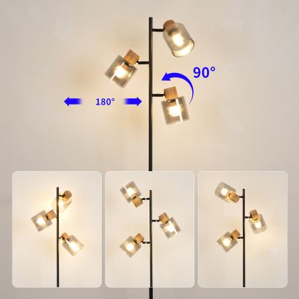 Brilagi - Lampadaire HYGGE 3xE14/15W/230V hévéa/fumé
