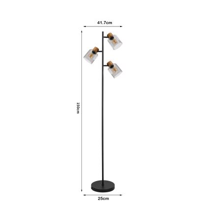 Brilagi - Lampadaire HYGGE 3xE14/15W/230V hévéa/fumé