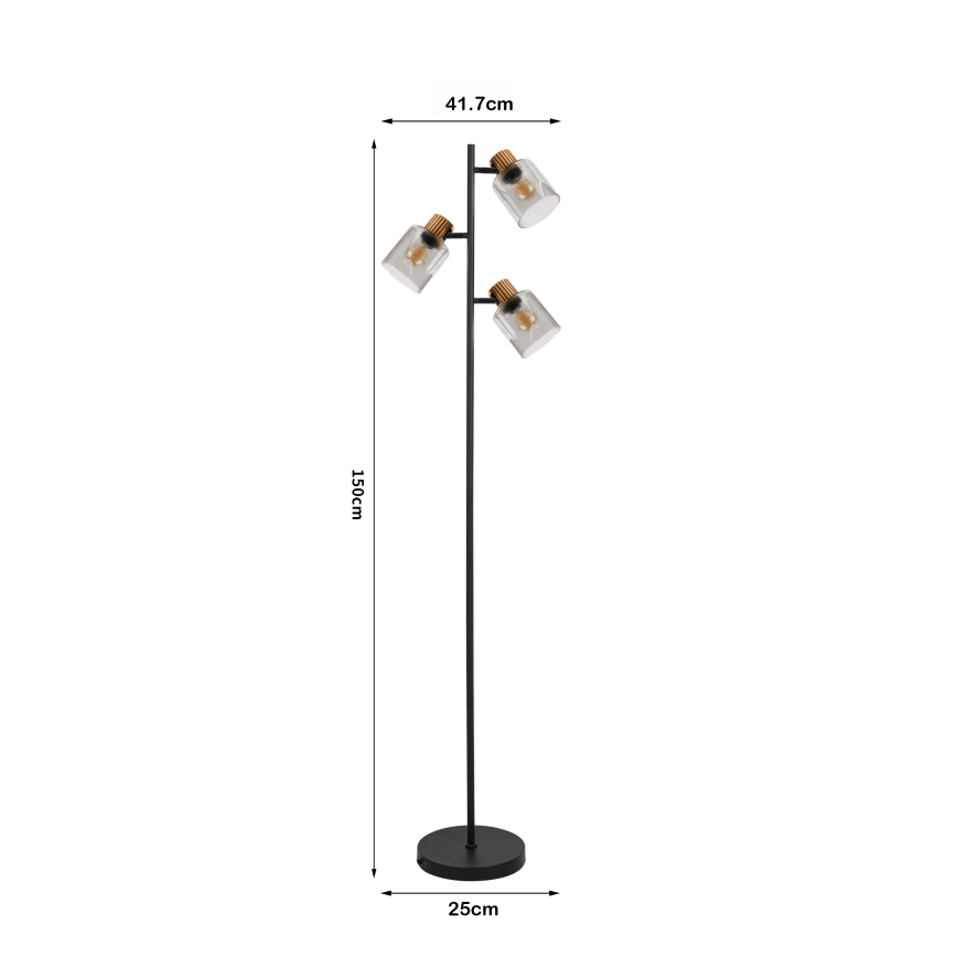 Brilagi - Lampadaire HYGGE 3xE14/15W/230V hévéa/fumé