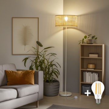 Brilagi - Lampadaire LED CERIA, 1 x E27 (40 W), 230 V, Ø 25 cm, bambou/blanc
