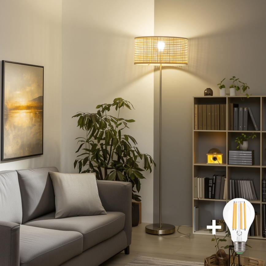 Brilagi - Lampadaire LED CERIA 1xE27/40W/230V Ø 25 cm, bambou/chrome mat