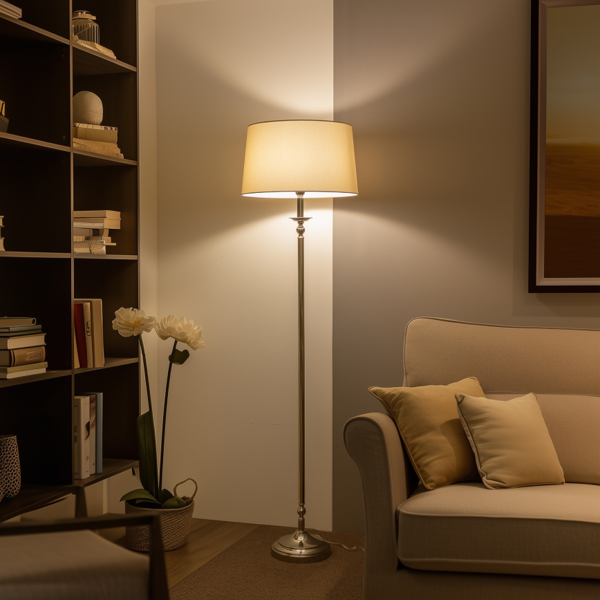 Brilagi - Lampadaire LED CERIA 1xE27/60W/230V Ø 45 cm chromé brillant/beige