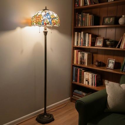 Brilagi - Lampadaire Tiffany en vitrail JUNGLE 2xE27/60W/230V