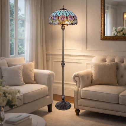 Brilagi - Lampadaire Tiffany en vitrail LORAS 2xE27/60W/230V