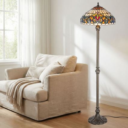 Brilagi - Lampadaire Tiffany en vitrail LUISA 2xE27/60W/230V