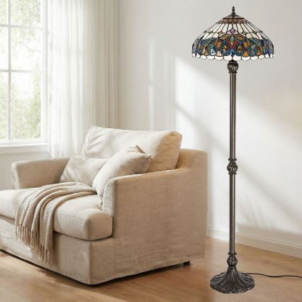 Brilagi - Lampadaire Tiffany en vitrail LUISA 2xE27/60W/230V