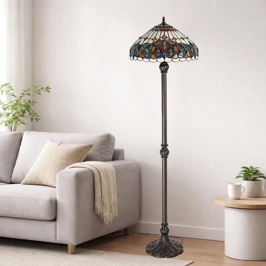 Brilagi - Lampadaire Tiffany en vitrail LUISA 2xE27/60W/230V