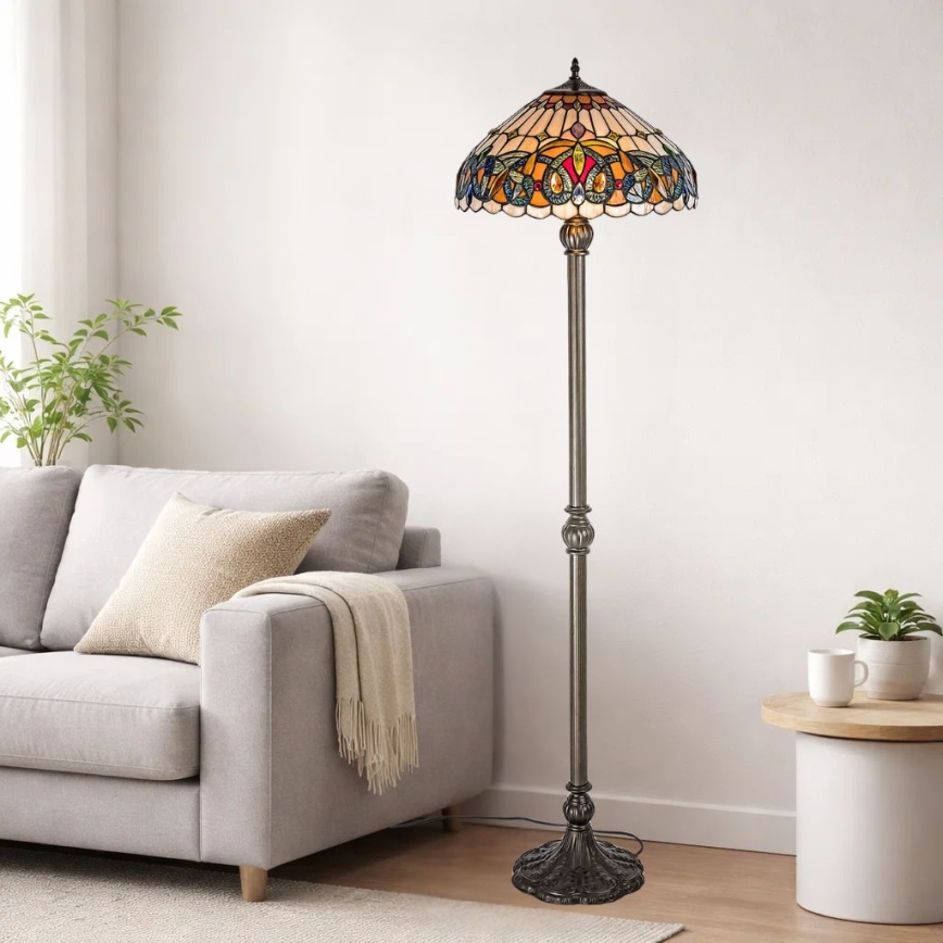Brilagi - Lampadaire Tiffany en vitrail LUISA 2xE27/60W/230V