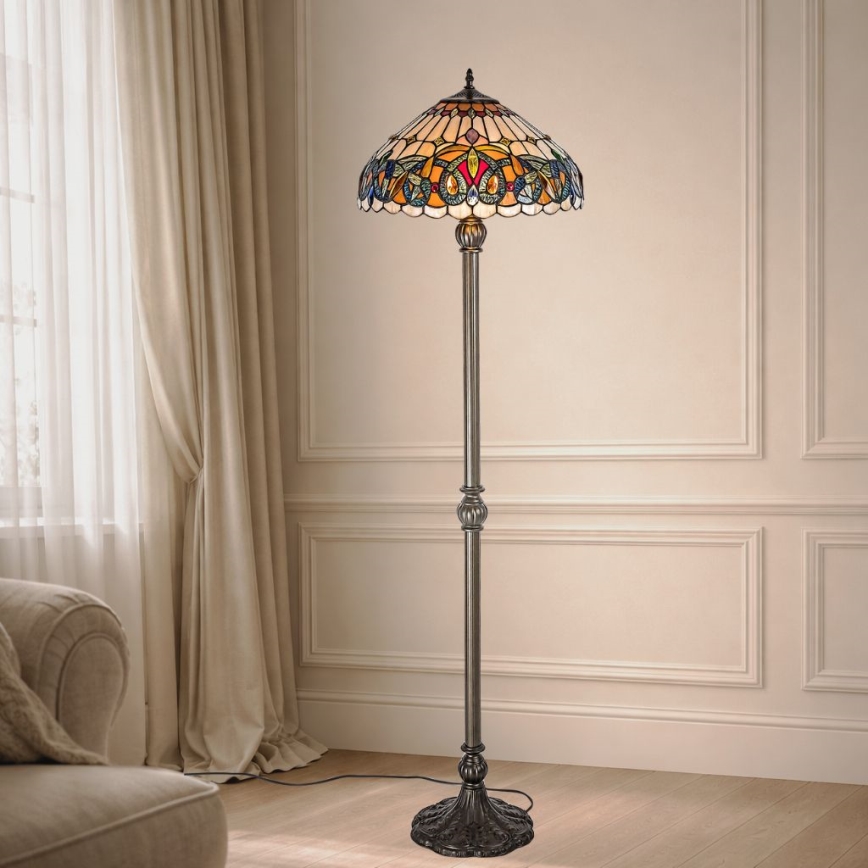 Brilagi - Lampadaire Tiffany en vitrail LUISA 2xE27/60W/230V