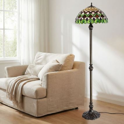 Brilagi - lampadaire Tiffany en vitrail MARGARET 2xE27/60W/230V