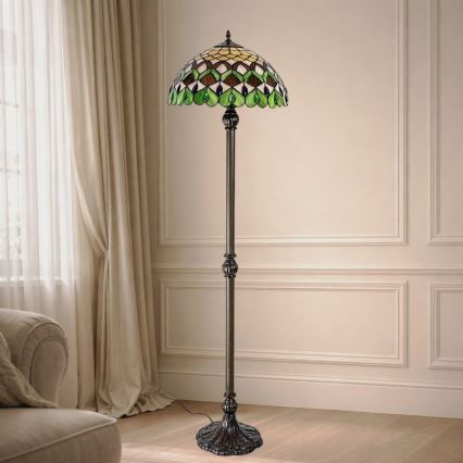 Brilagi - lampadaire Tiffany en vitrail MARGARET 2xE27/60W/230V