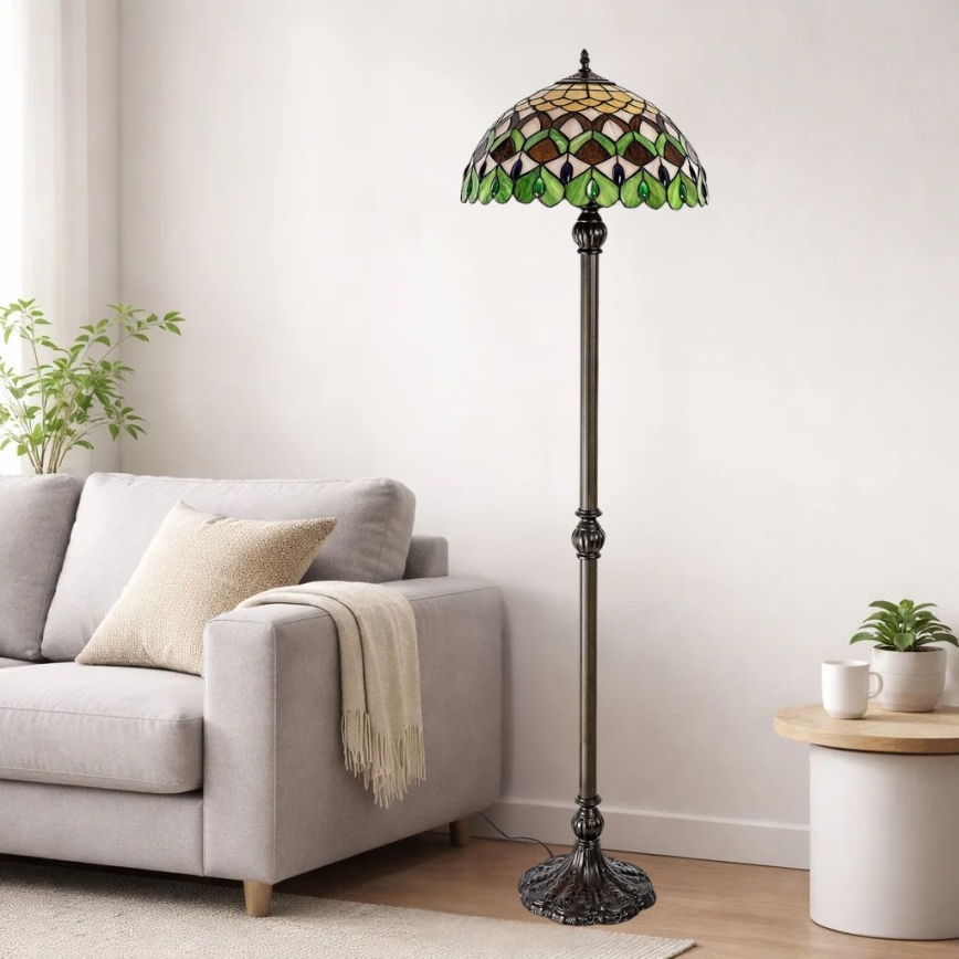 Brilagi - lampadaire Tiffany en vitrail MARGARET 2xE27/60W/230V