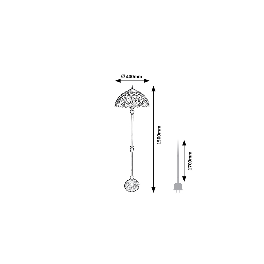 Brilagi - lampadaire Tiffany en vitrail MARGARET 2xE27/60W/230V