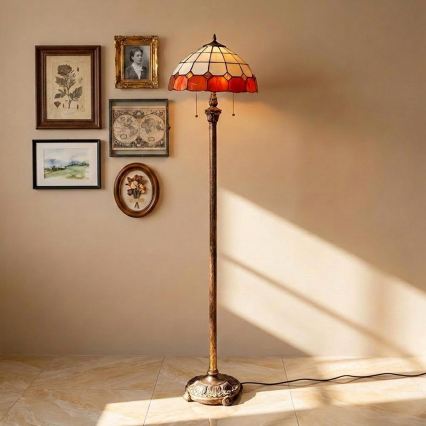 Brilagi - Lampadaire Tiffany en vitrail SIENNA 2xE27/60W/230V