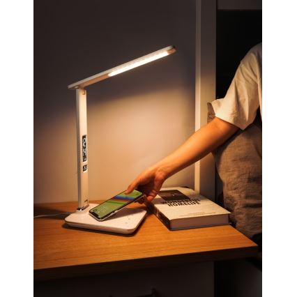 Brilagi - Lampe à intensité variable avec charge sans fil QI et USB REGINA LED/8,5W/230V blanche