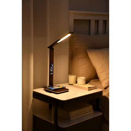 Brilagi - Lampe à intensité variable avec charge sans fil QI et USB REGINA LED/8,5W/230V marron