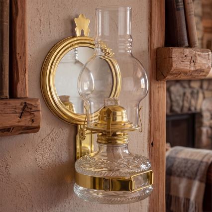 Brilagi - Lampe à pétrole MERLIN avec miroir, finition dorée brillante