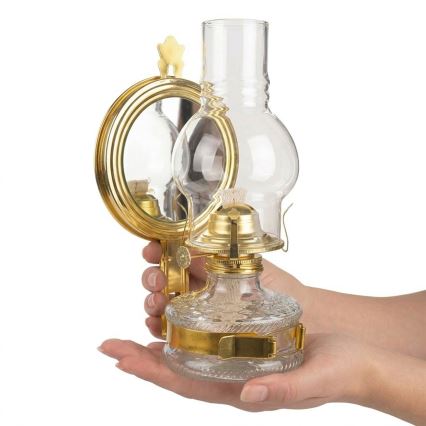 Brilagi - Lampe à pétrole MERLIN avec miroir, finition dorée brillante